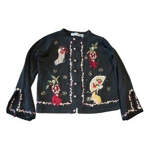 Vintage Victoria Jones Holiday Cardigan  M Ugly Christmas Sweater bell sleeves